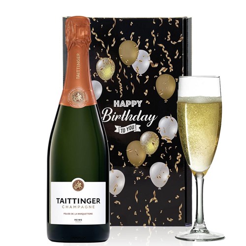 Taittinger Les Folies de la Marquetterie 75cl And Flute Happy Birthday Gift Box